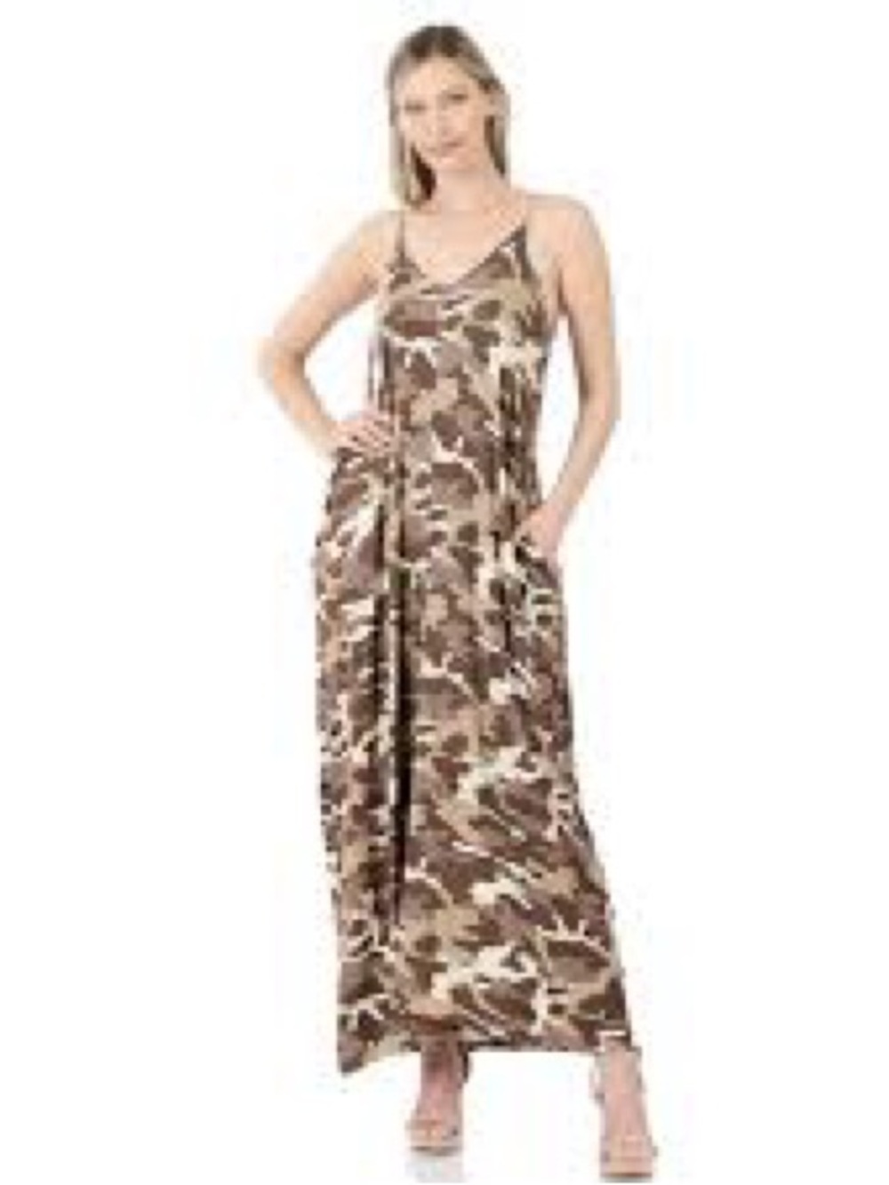 Zenana Brown Camo Maxi Dress